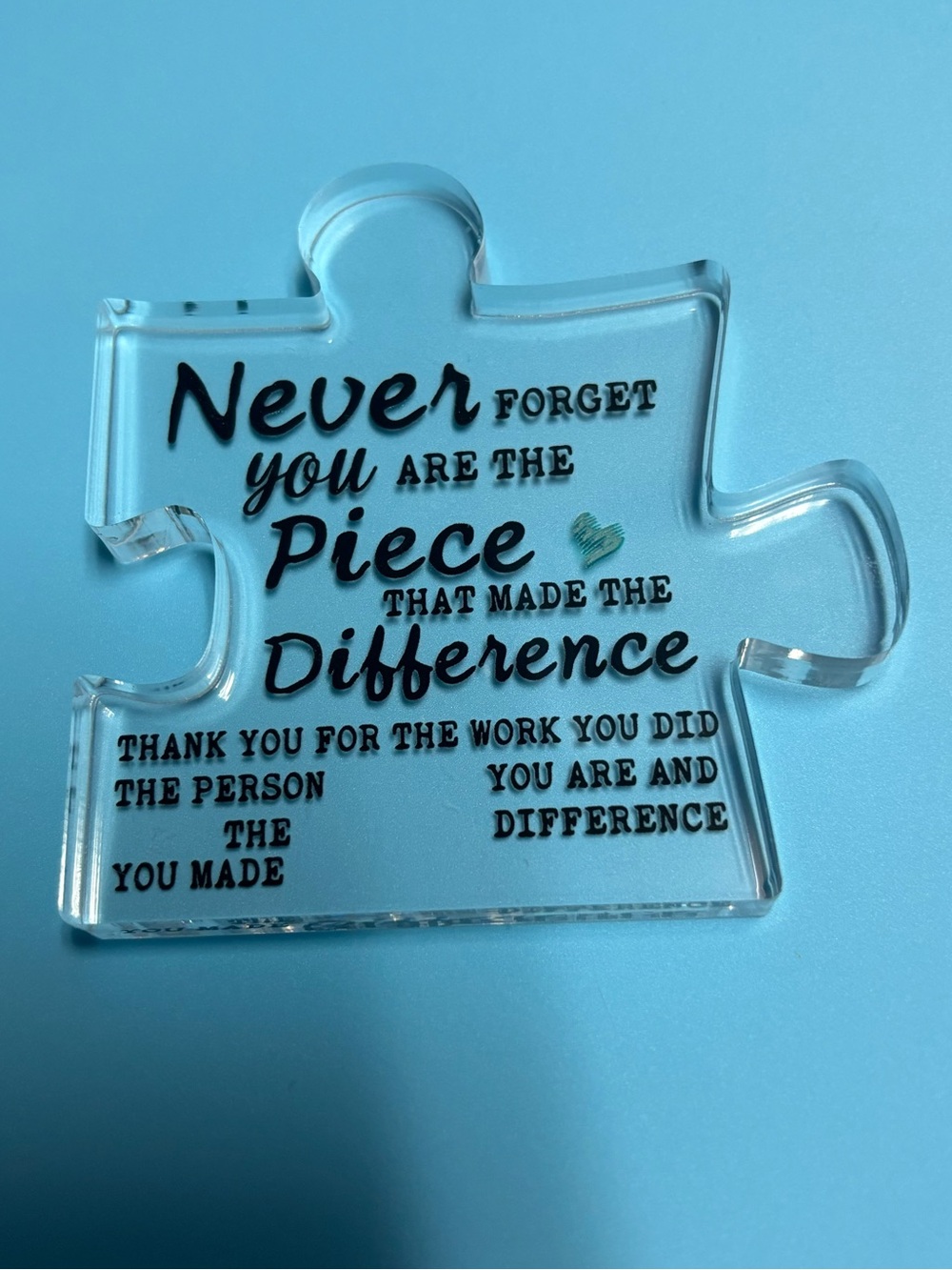 Clear Acrylic Inspirational Puzzle Piece W/Blue Heart W/Box You’re Appreciated
